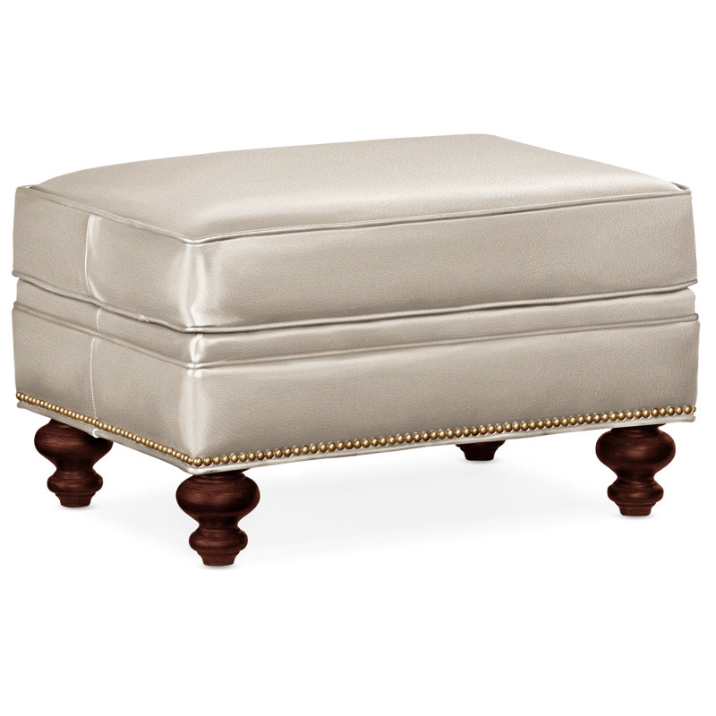 West Ottoman, French Natural, Mahogany, Aline Light Gray Stonewash Genuine Leather