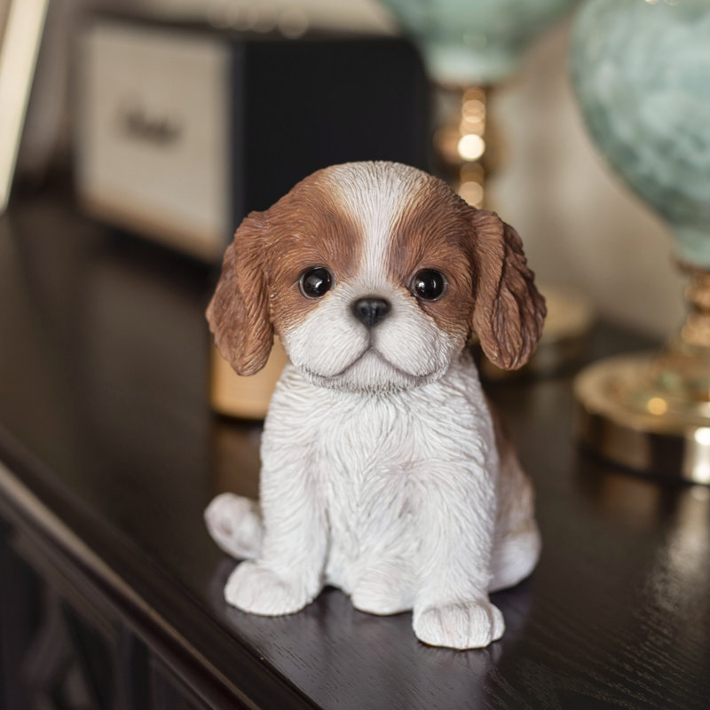  Brown King Charles Decorative Puppy Figurine for Home & Garden Décor, Handpainted Polyresin Dog Statue, Realistic Design | Gift for Dog Lovers | Weather-Resistant Indoor/Outdoor Decor