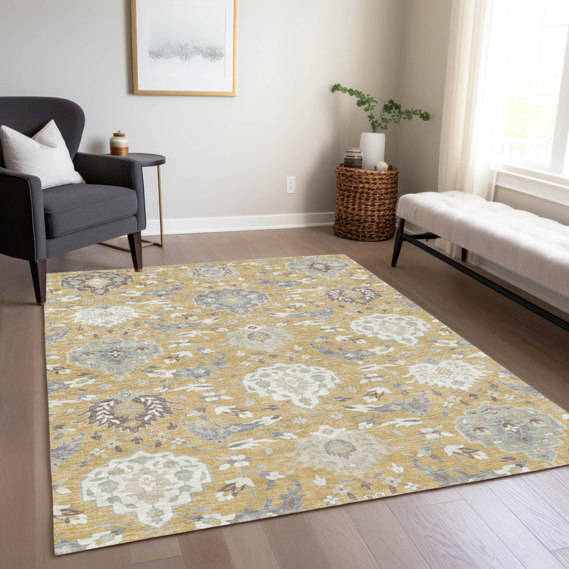 Tapis intérieur / extérieur doré Ilyara , 9 pi x 12 pi