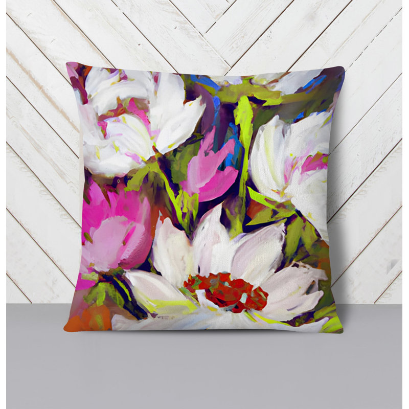 Throw Pillow With Insert, White/Pink Floral 9, 20"H x 20"W