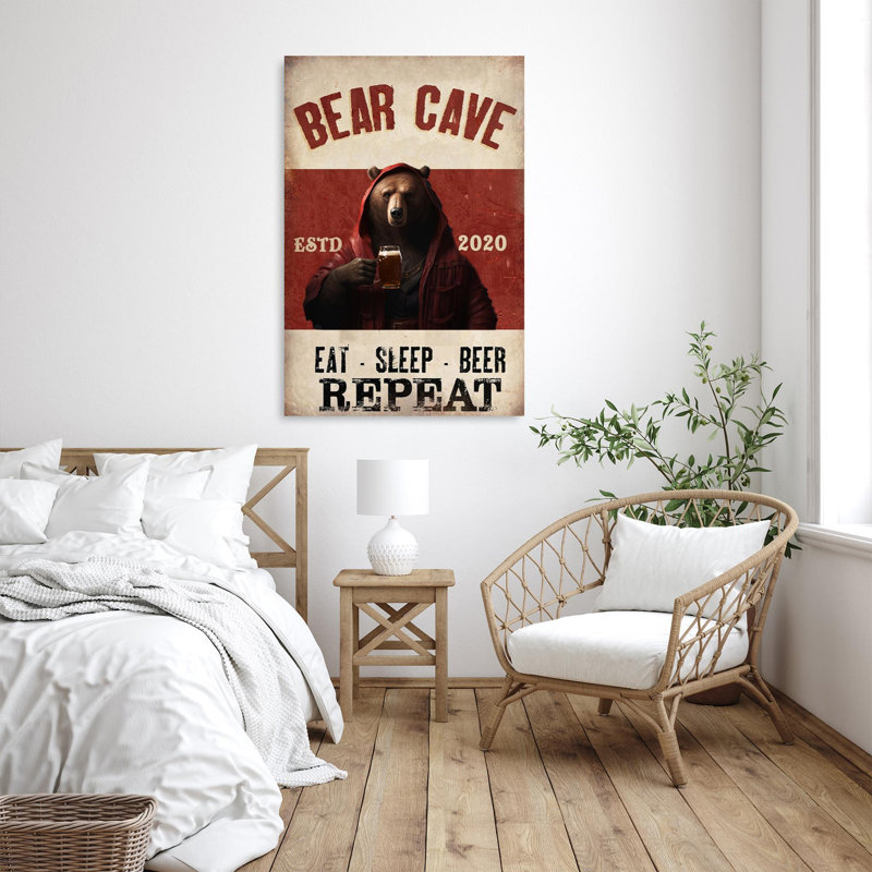 Ours en caverne sur toile, H 20 po x l 16 po x P 1,25 po