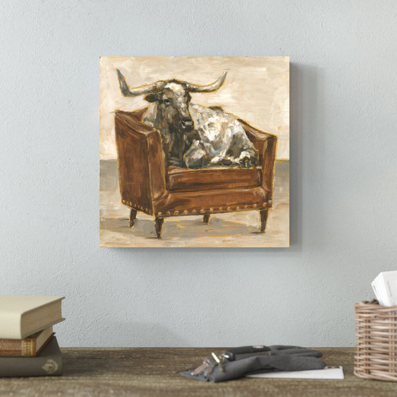 «Refined Comfort III» par Ethan Harper - Peinture, H 12 po x l 12 po, Cadre flottant noir, Noyer