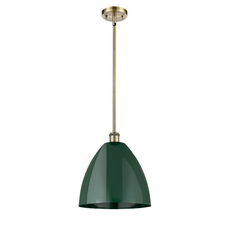 Antique Brass Pendant Light with Green Shade, 10.88" Height