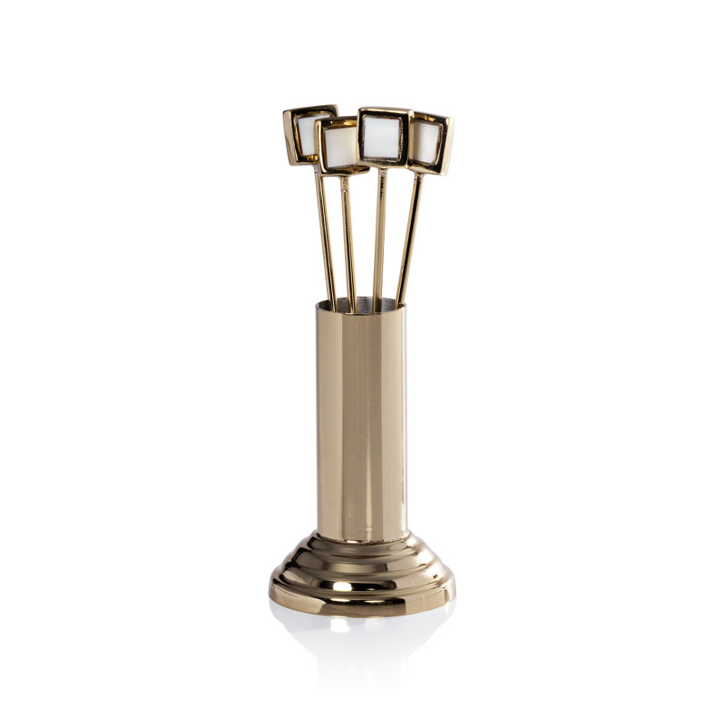 Envee 4-Piece Set Cocktail Picks with Stand, Gold