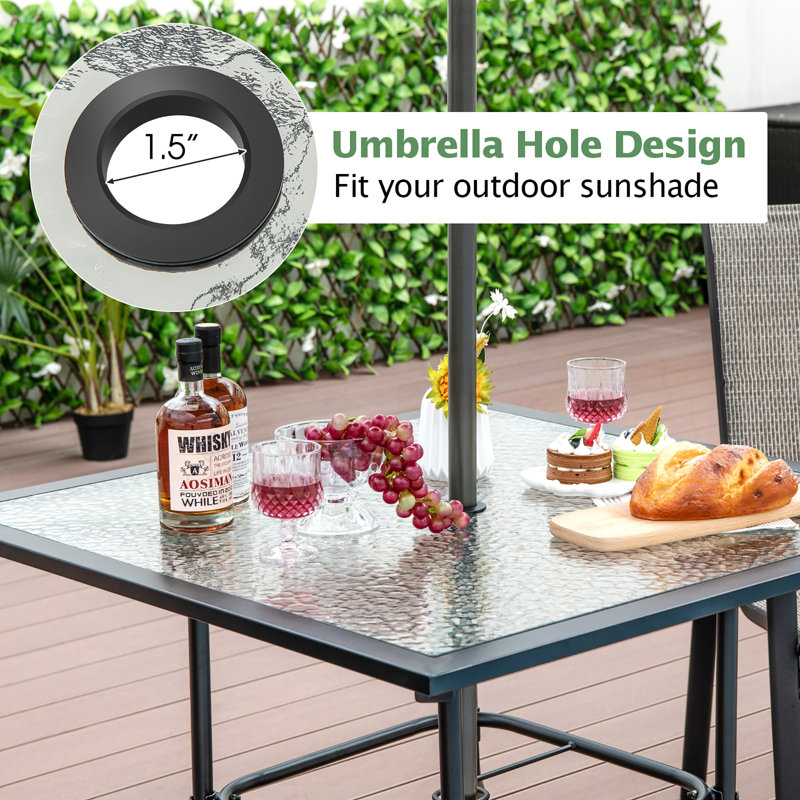 Thamanna Square Metal Outdoor Dining Table With Umbrella Hole , 35'' in. W 35'' in. D