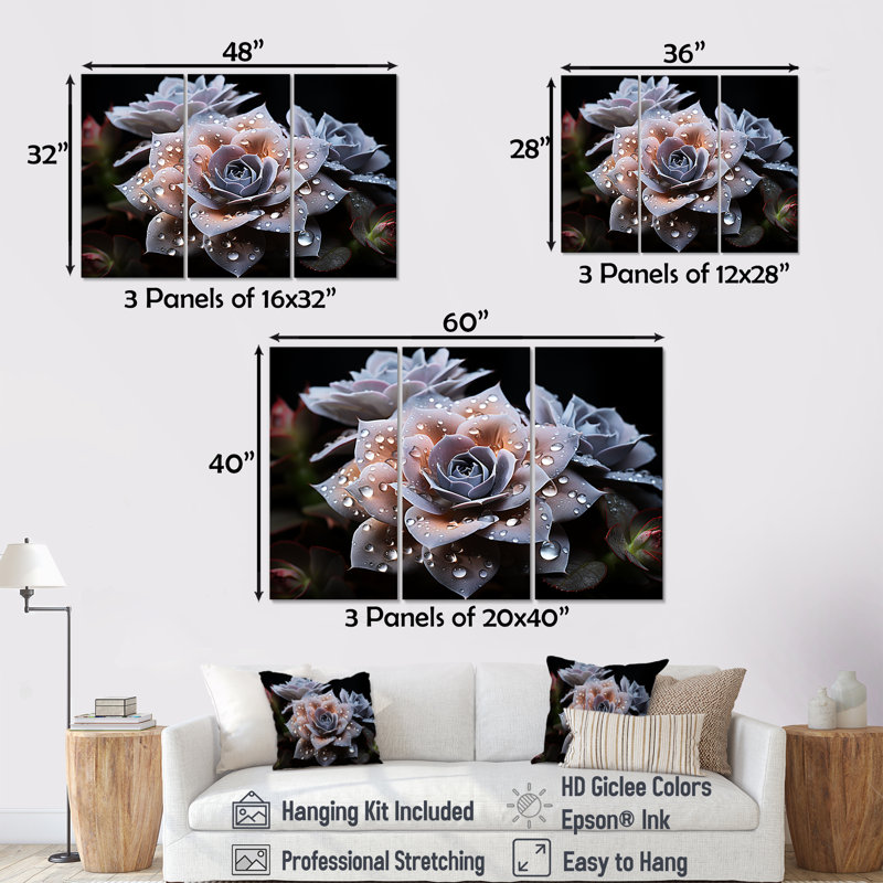 «Blue Succulent Bloom», ensemble d'art sur toile, H 28 po x l 36 po x P 1 po, Toile tendue