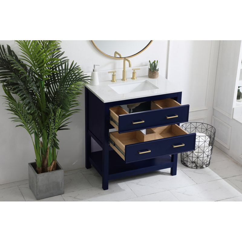 Jimerson 30'' Single Bathroom Vanity with Engineered Marble Top, Blue