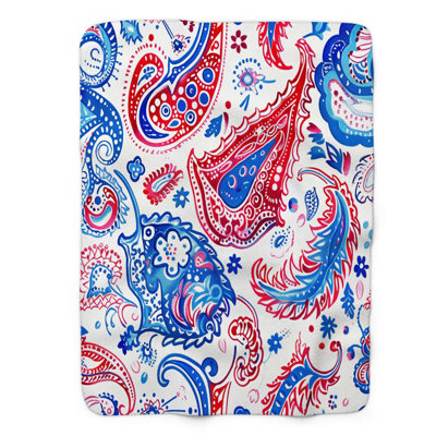 Couverture en sherpa de qualité supérieure Crimson and Navy Paisley - 1 pièce