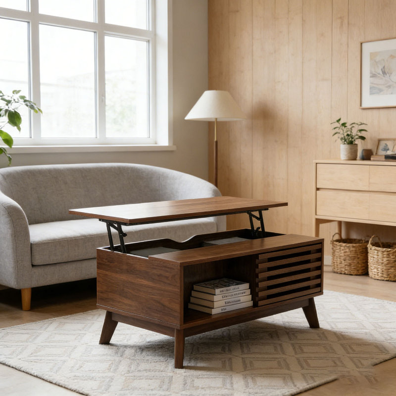 Table basse à plateau relevable avec rangement