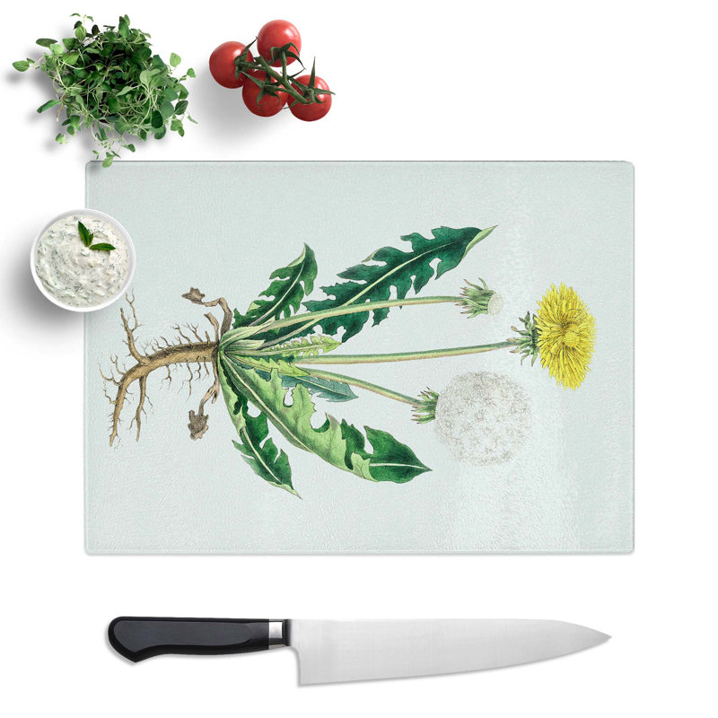 Tempered Glass Dandelion Flowers Illustration Chopping Board, 39 cm x 28.5 cm