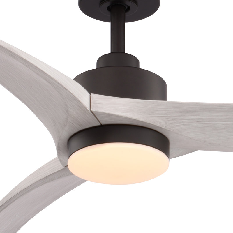  North Bend 52 in. Matte Bronze Indoor Outdoor Rod Mount Ceiling Fan with Washed Ash Blades, Dimmable Integrated LED Light Kit and Remote Control Included, 6 Speed Energy Efficient DC Motor