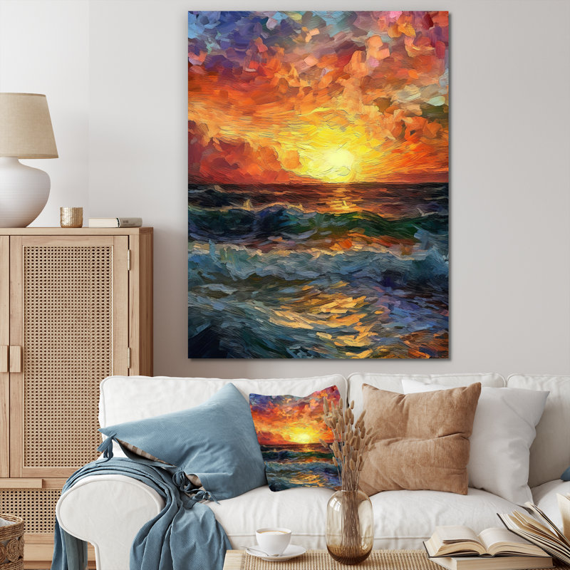 " Majestic Sunset Wild Waves Breaking At Shore I ", 44" H x 34 " W x 1.5" D, Wrapped Canvas
