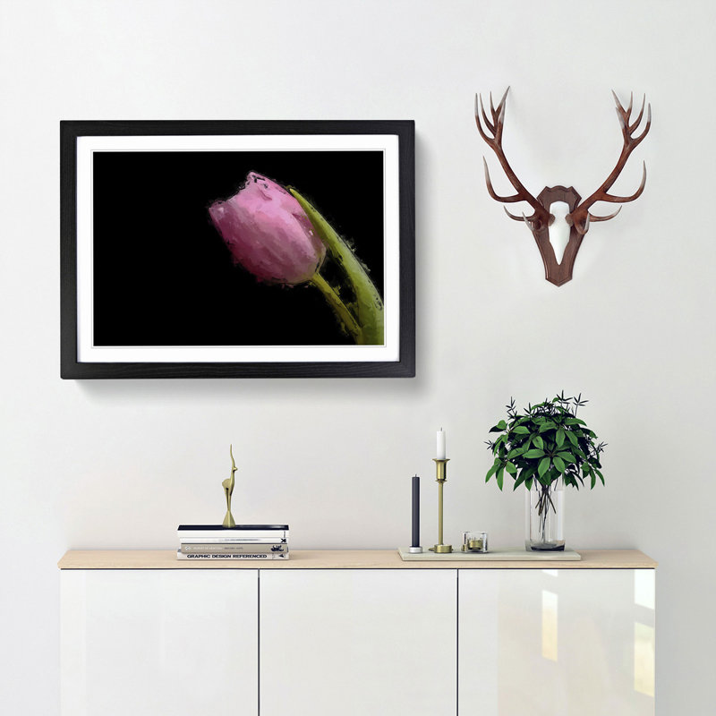 Pale Pink Tulip in Abstract - Picture Frame Painting Print, 48cm H x 65cm W x 2cm D, Black Framed