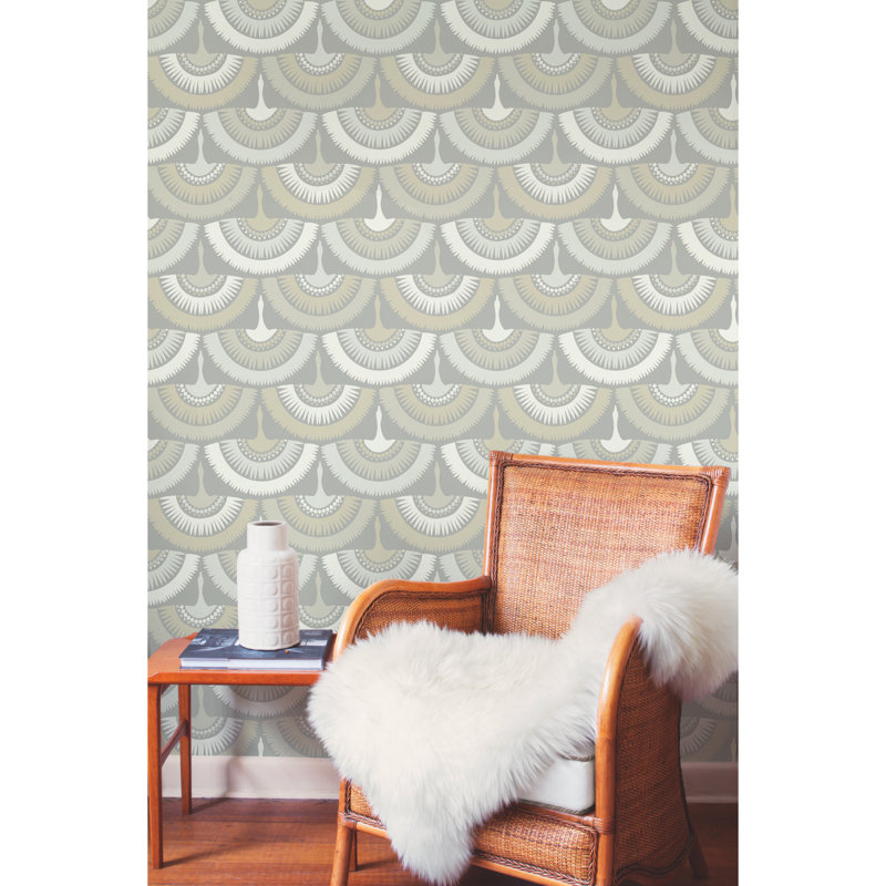 Papier peint plumes et franges Summerlin, Gris