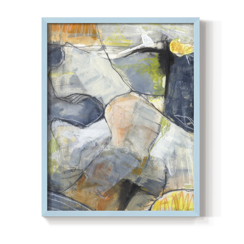 «Lost in Reality I», reproduction encadrée - bois massif, H 15 po x l 12 po, Bleu