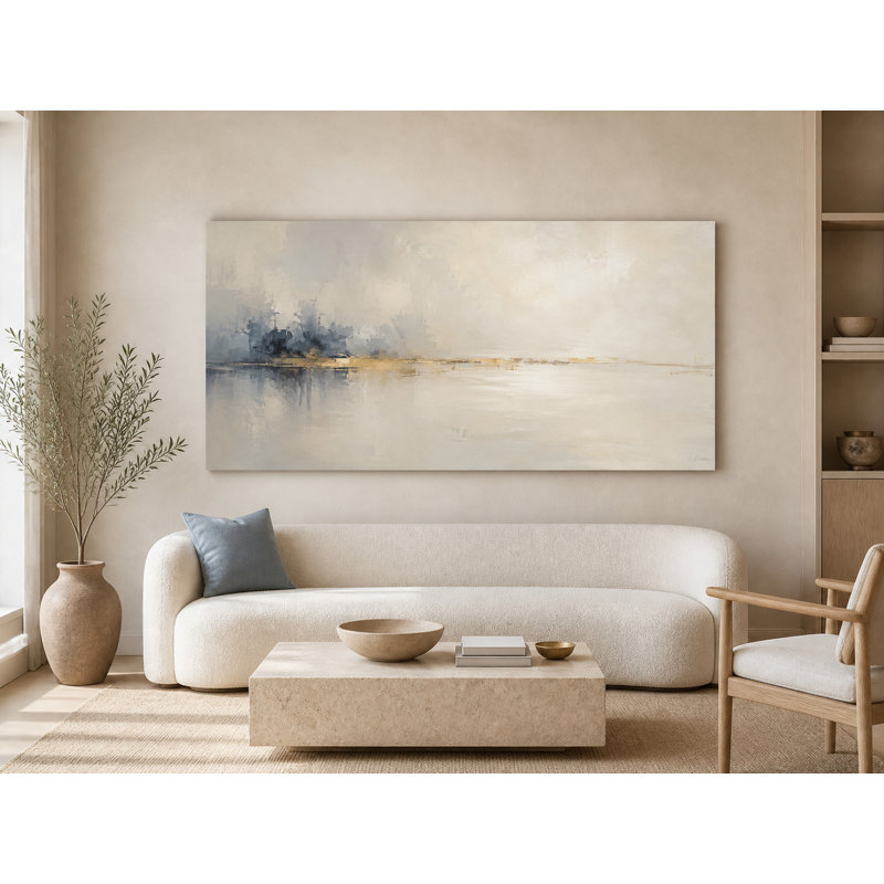 «Airy Blue Mist», art mural sur toile abstraite panoramique, H 27,5 po x l 55 po x P 1,5 po