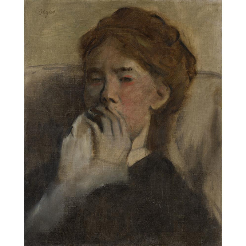 «Young Woman with Her Hand over Her Mouth» par Edgar Degas - Art mural sur toile tendue avec châssis, H 24 po x l 17 po