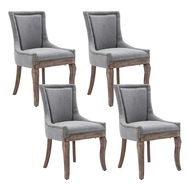 Siersha Linen Side Chair Dining Chair（set of 4）, Gray