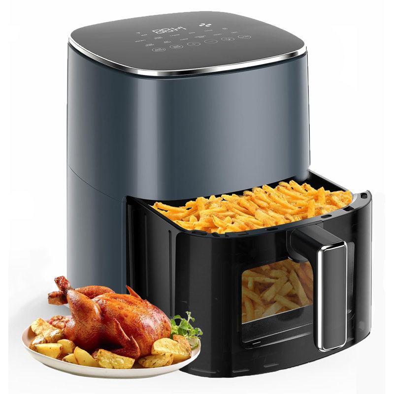 Friteuse à air 12-en-1, compacte et grande 6 pte avec fenêtre de visualisation, rôti, réchauffer, déshydrater, cuire, vapeur