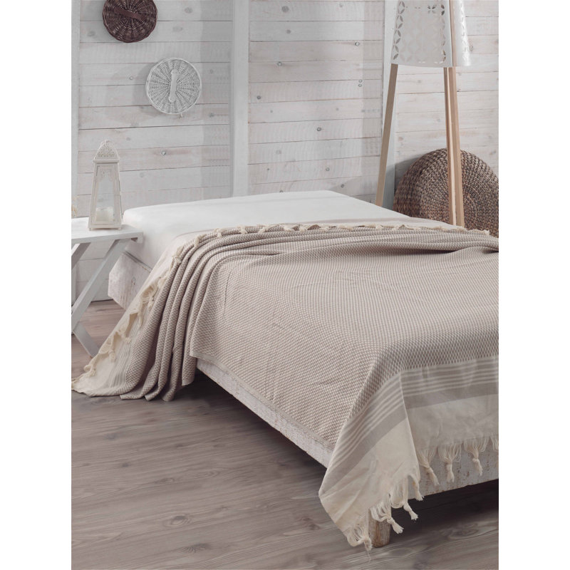 Couvre-lit / couvre-lit 100% coton Bowdoin Hasir, Beige, Couvre-lit 61 po x 79 po