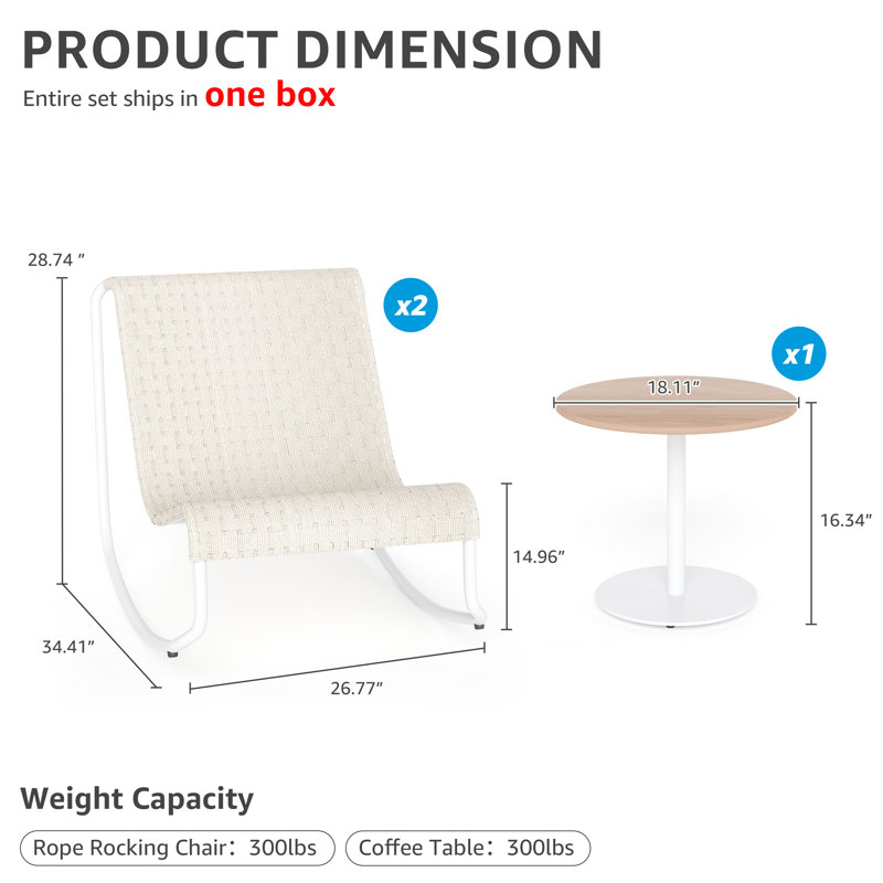 Ensemble de chaises berçantes d'extérieur 2 personnes, Blanc
