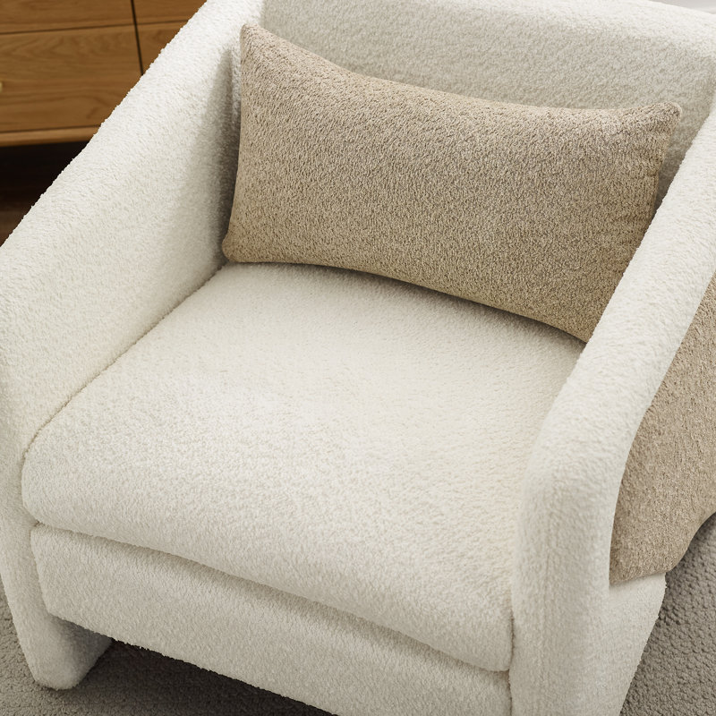 Fauteuil demi-tonneau rembourré Bleier, Blanc / chameau