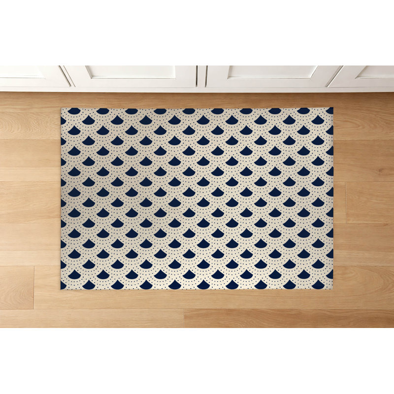 Tapis de cuisine à pois, Rectangle 5' x 7', Deep Navy Geometric