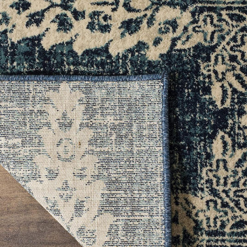Tapis floral royal / ivoire Annette, Rectangle 9 pi x 12 pi