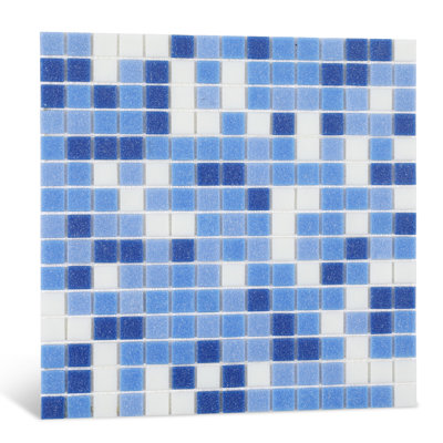 Diflart Swimming Pool 1" x 1" Straight Edge Square Glass Mosaic Tiles Blue with White