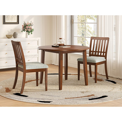 3-Piece Round Dining Table Set for 2 People, 1 Folding Wood Dining Table + 2 Upholstered Chairs, Space-Saving Design for Small Apartments and Dining Areas - BROWN