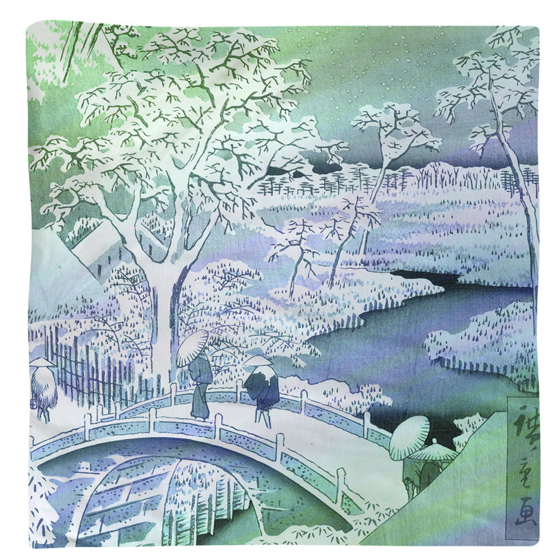Utagawa Hiroshige Cotton Square Napkin, Green/Blue Ombre