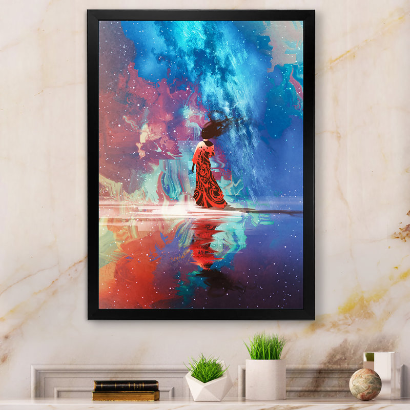 «Video Game Galaxy Woman Singer», reproduction d'art sur toile, Cadre noir, H 20 po x l 12 po x P 1 po