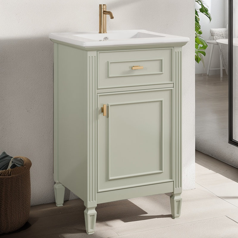Ensemble de meuble-lavabo simple 20 po avec plateau en céramique, Vert