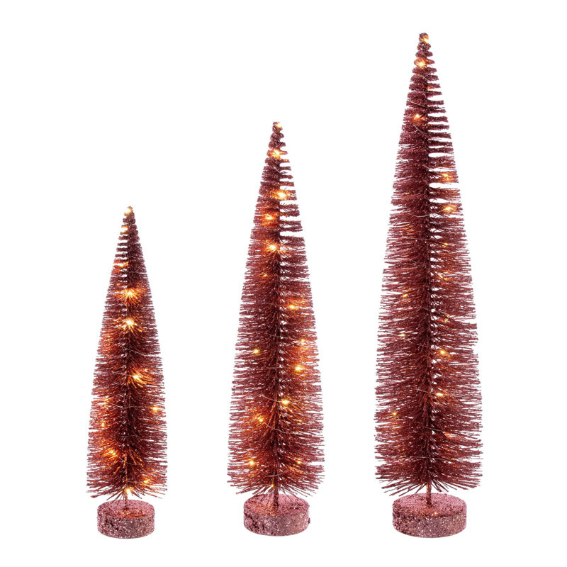  Ensemble d'arbre à brosses en forme de bouteille de 16 à 20 po à 24 po orné d'une rose., Or rose, Blanc chaud, H 2 pi