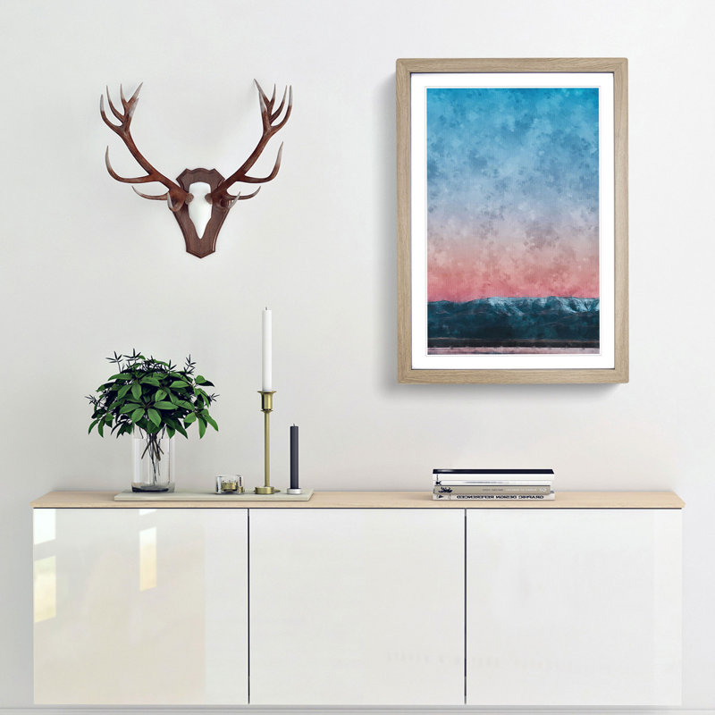 Sunset over the Mountains - Framed Print, 33cm H x 24cm W x 2cm D, Oak Framed