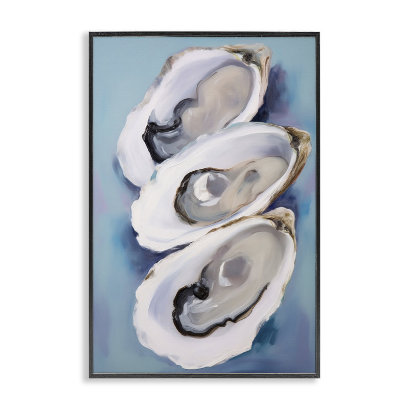 «Three Oyster Shells», estampe numérique encadrée par Petal Prints Design, H 18 po x l 12 po, Giclée encadrée noir minuit