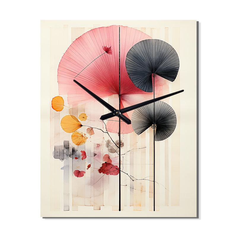 Asian Art Seashell Sumi IX - Horloge murale moderne asiatique, Très grand