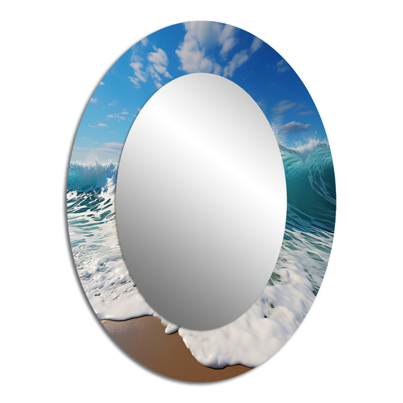 Turquoise Power of Ocean Wave - Grand miroir mural ovale sur métal, 40 po x 30 po