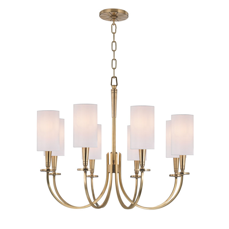 Lustre classique à 8 lumières avec abat-jour Mason, Laiton vieilli