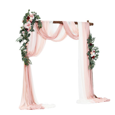 Artificial Wedding Arch Flowers Kit, Pink Wedding Arch Flowers with Drapes Kit (Pack of 5) - 2 Pcs Floral Arrangement, 3 Pcs Sheer Drapes, for Ceremony Bouquets Reception Backdrop Decoration