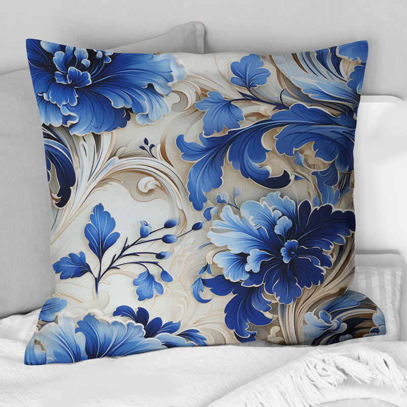 Coussin Majestic Cobalt Scrolls Victorian, H 18 po x l 18 po