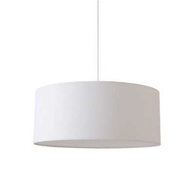 Luminaire suspendu extensible, abat-jour tambour en lin blanc 22 po, nickel satiné, à intensité variable