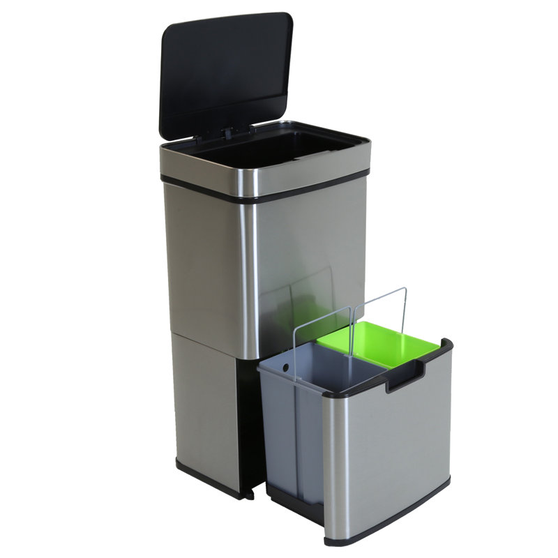 Stainless Steel Motion Sensor Multi-Compartment Rubbish & Recycling Bin - 62L