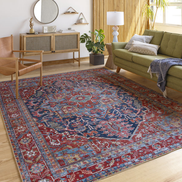 Red Navy Persian Style Traditional Rug Non Slip Machine Washable Living  Room Bedroom Kitchen Mat Hallway Runner Rugs 