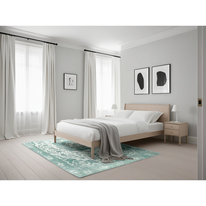 Oriental Green/Ivory Area Rug, Rectangle 5' x 7'