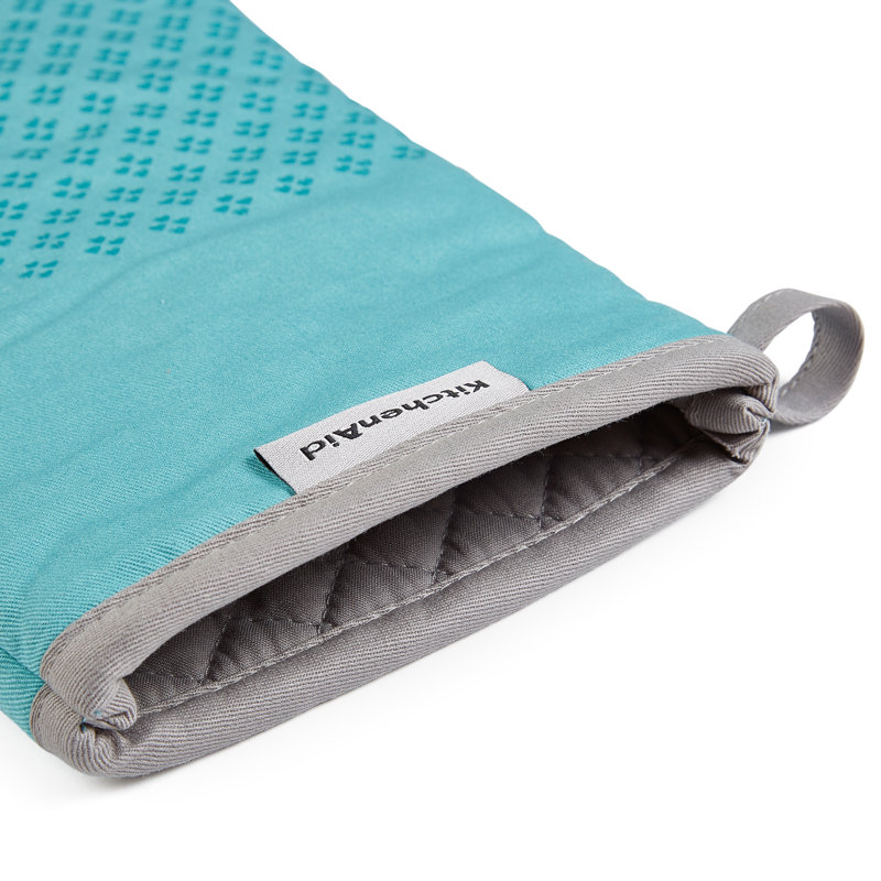 Aqua Heat-Resistant Cotton Oven Mitts with Silicone Grips, 2-Piece Set