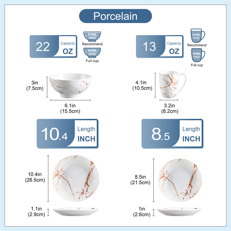 Piece Porcelain China Dinnerware Set - Service for 4, White