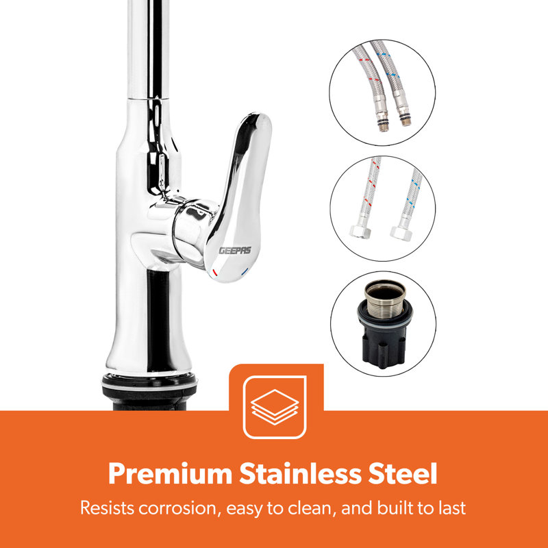GEEPAS Kitchen Sink Tap Stainless Steel, 7 Year Warranty