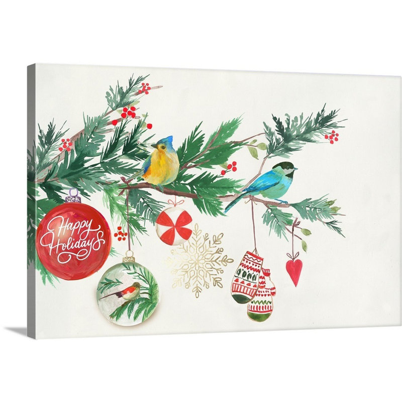 " Christmas Birds II " Painting Print, Wrapped Canvas, 32" H x 48" W x 1.25" D