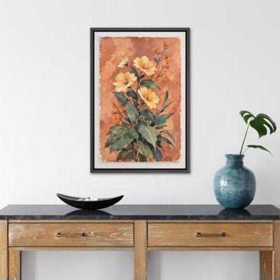 Warm Vintage Floral Botanical Background Wall Art Decor Framed On Canvas Print